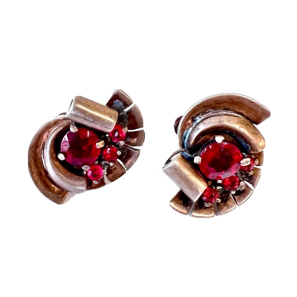 Sterling Silver Vintage Screw Back Rhinestone Earrings
